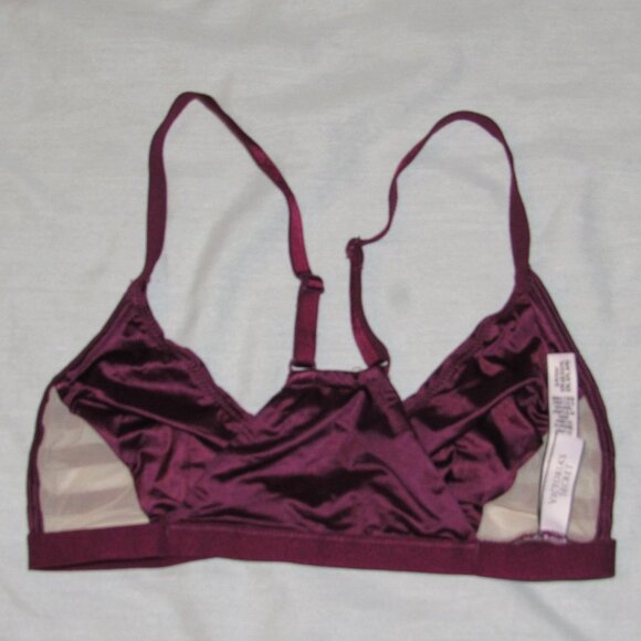 Victoria's Secret Plum Purple Satin Front Close Mesh Sides Bralette Bra sz Small - Picture 2 of 3